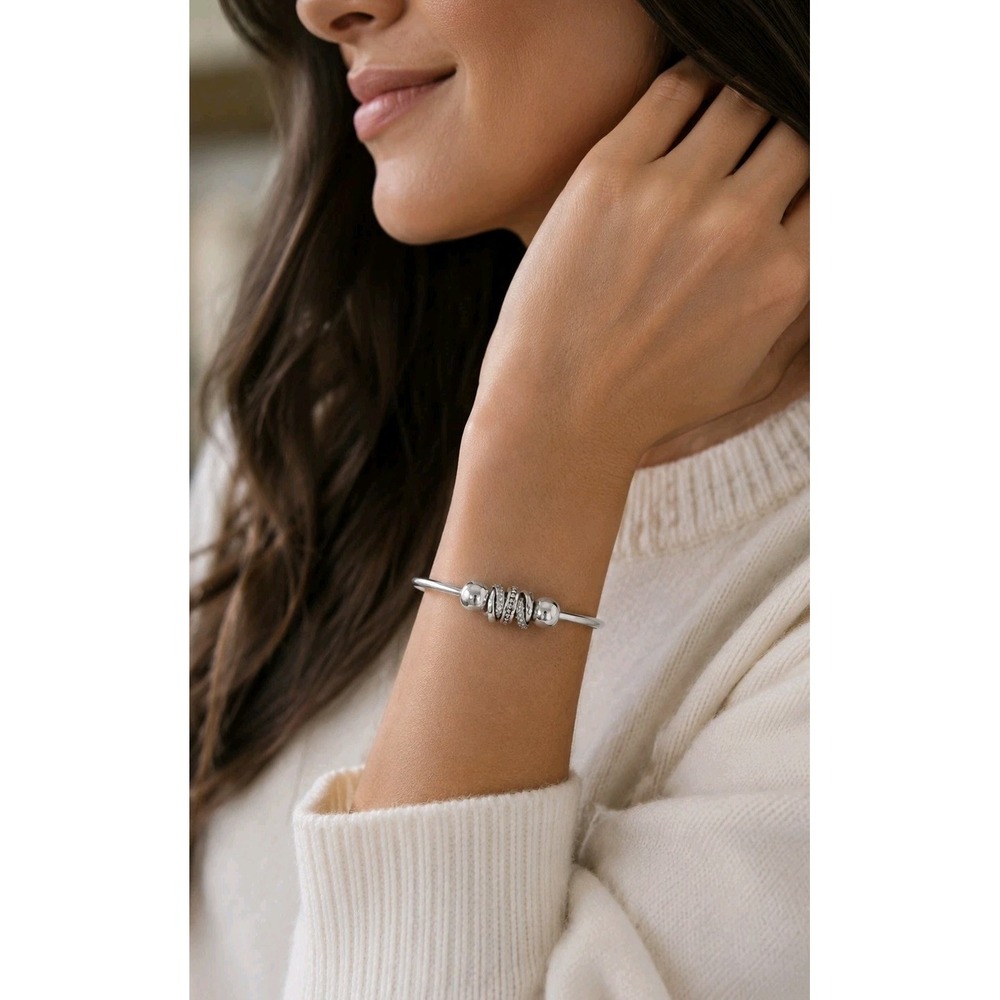 Chamilia 925 Sterling Silver Bypass Open Cuff Bracelet w/5 Charms Swarovski Box
